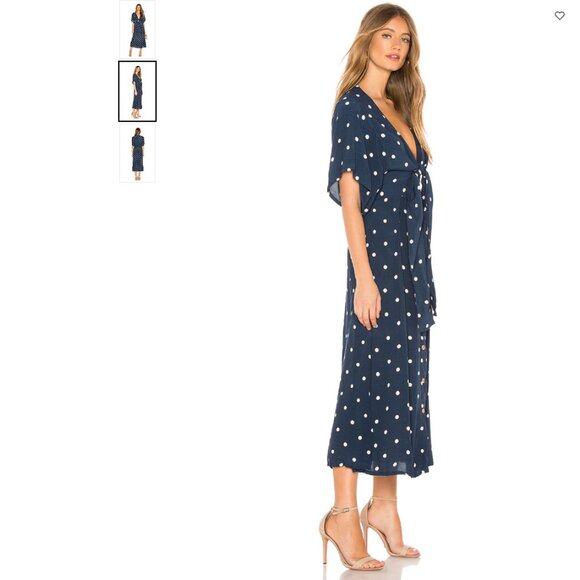 FAITHFULL THE BRAND REVOLVE Magda Midi Dress in Vintage Blue Ronja Polka Dot - M - Picture 3 of 6